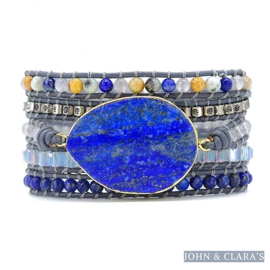 Handmade Lapis Lazuli Stone Leather Wrap Bracelet