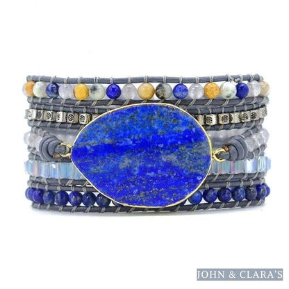 Handmade Lapis Lazuli Stone Leather Wrap Bracelet