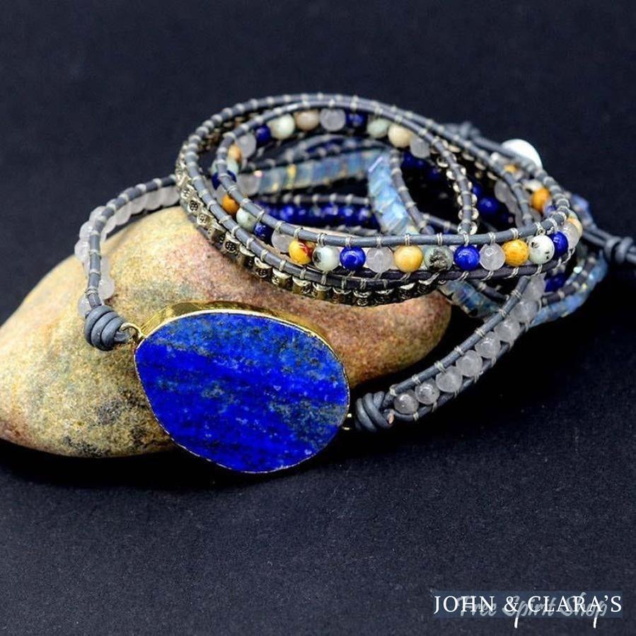 Handmade Lapis Lazuli Stone Leather Wrap Bracelet