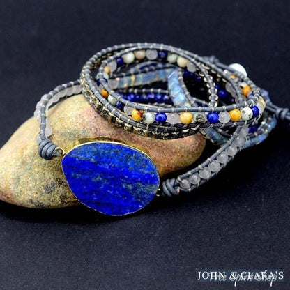 Handmade Lapis Lazuli Stone Leather Wrap Bracelet