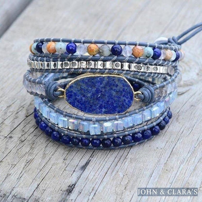 Handmade Lapis Lazuli Stone Leather Wrap Bracelet
