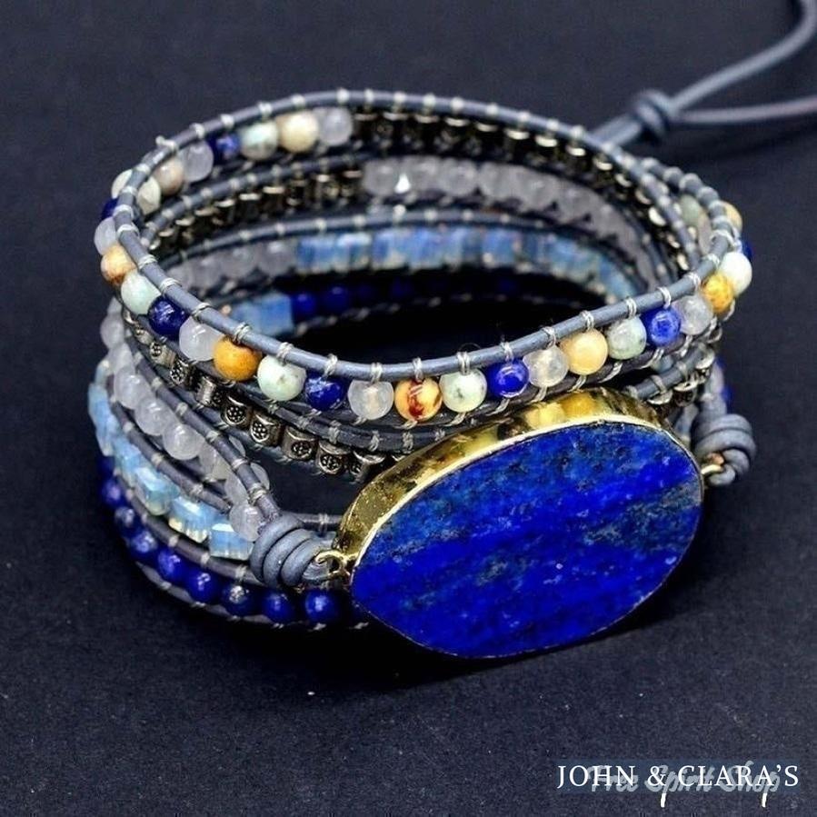 Handmade Lapis Lazuli Stone Leather Wrap Bracelet