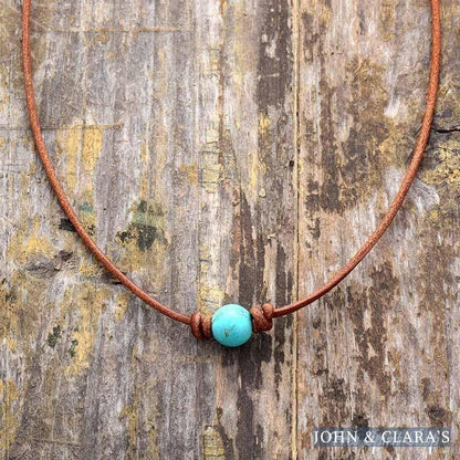 Handmade Leather & Turquoise Bead Choker Necklace