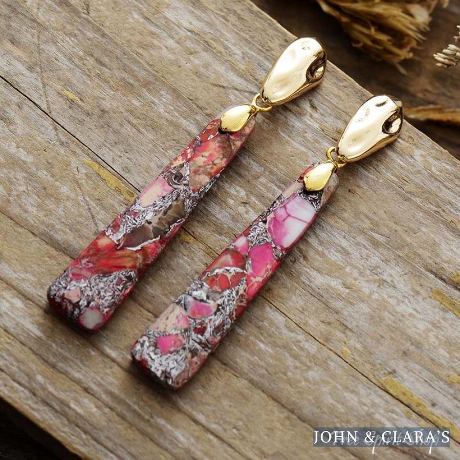 Handmade Long Imperial Jasper Earrings