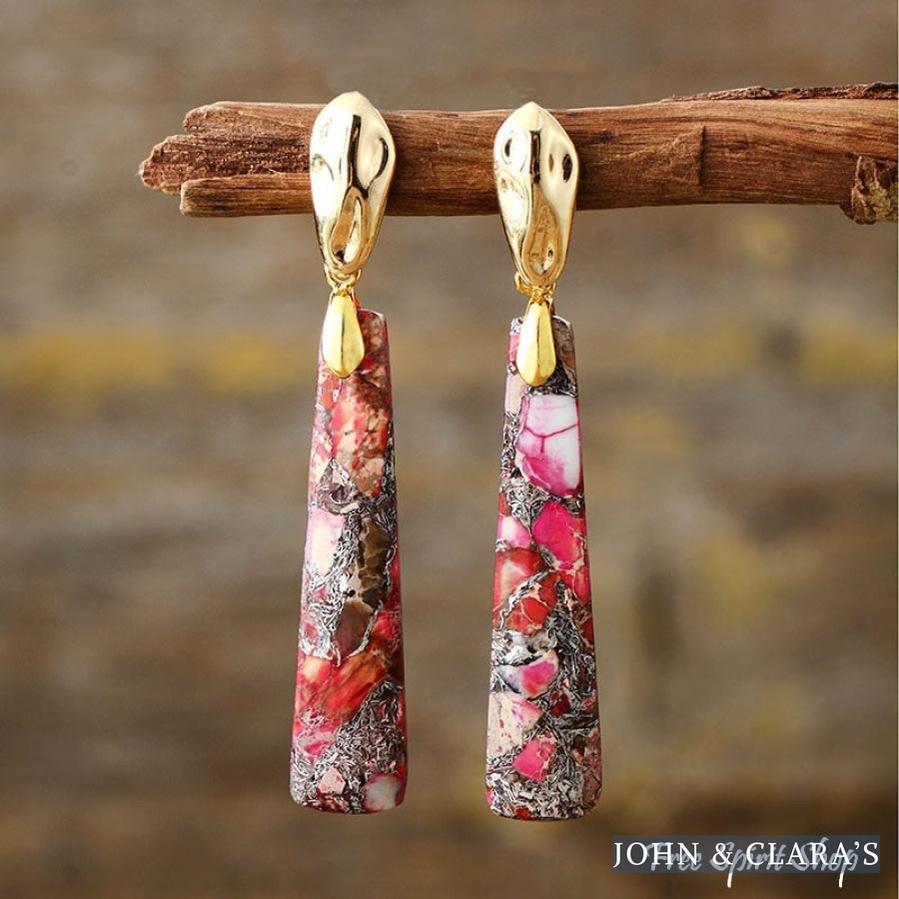 Handmade Long Imperial Jasper Earrings