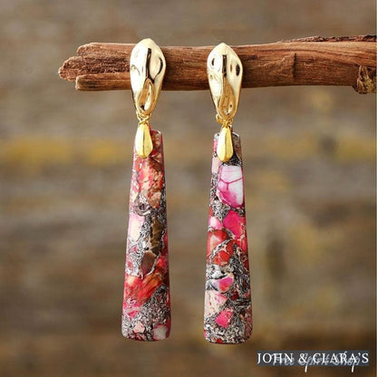 Handmade Long Imperial Jasper Earrings