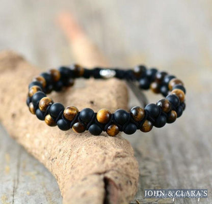 Handmade Matte Black Onyx & Tiger Eye Braided Bracelet