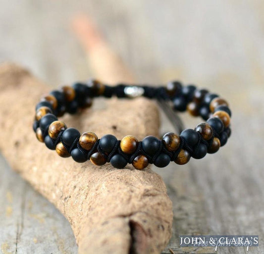 Handmade Matte Black Onyx & Tiger Eye Braided Bracelet