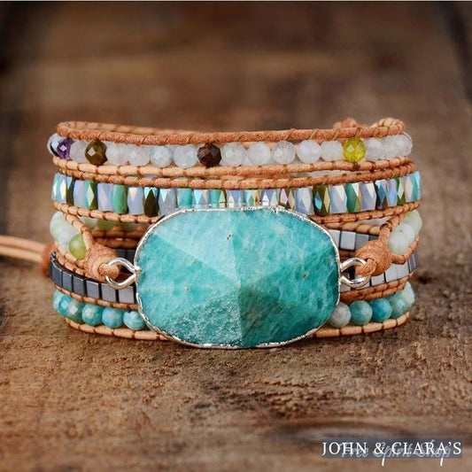 Handmade Natural Amazonite & Mix Gemstones Wrap Bracelet
