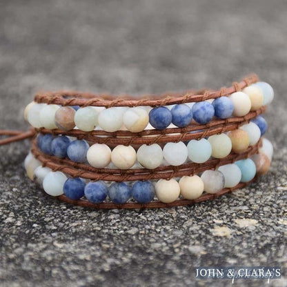 Handmade Natural Amazonite & Sodalite Leather Wrap Bracelet