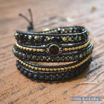 Handmade Natural Black Lava Stone & Hematite Gemstone Wrap Bracelet
