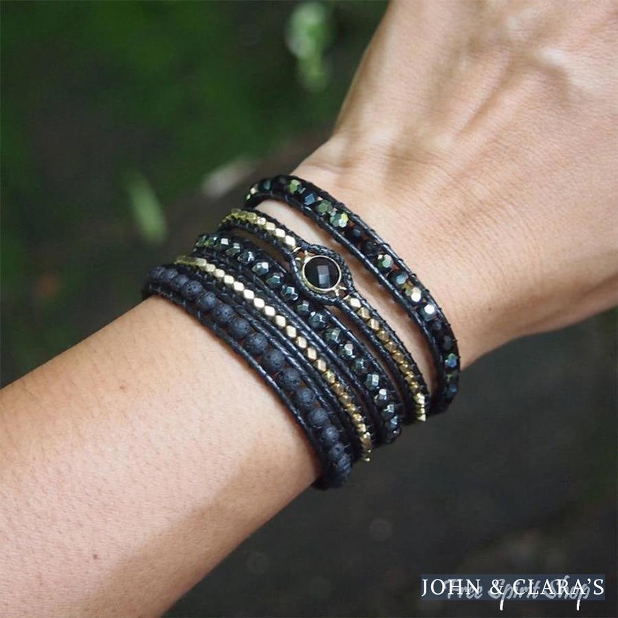 Handmade Natural Black Lava Stone & Hematite Gemstone Wrap Bracelet