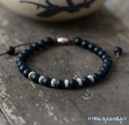 Handmade Natural Black Onyx Gemstone Adjustable Bracelet