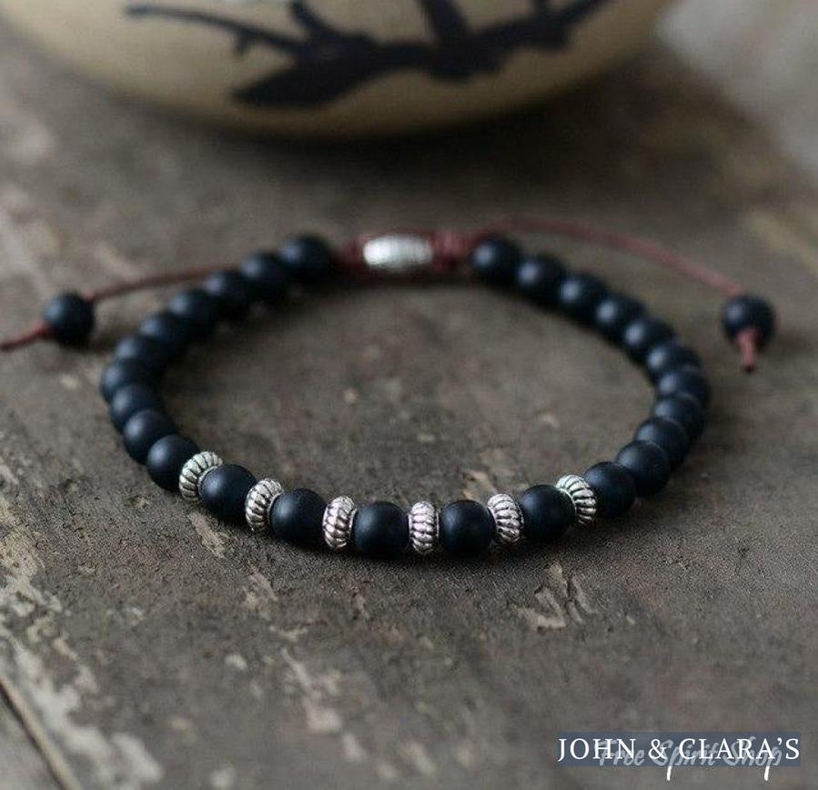 Handmade Natural Black Onyx Gemstone Adjustable Bracelet