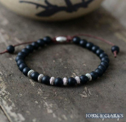 Handmade Natural Black Onyx Gemstone Adjustable Bracelet