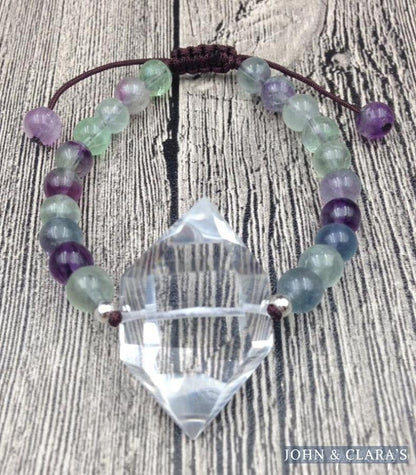 Handmade Natural Fluorite & Clear Quartz Adjustable Bracelet