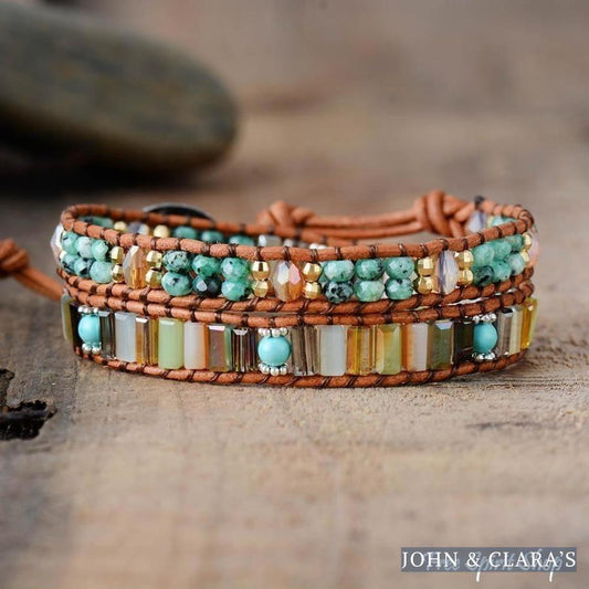 Handmade Natural Jade & Crystal Beads Wrap Bracelet