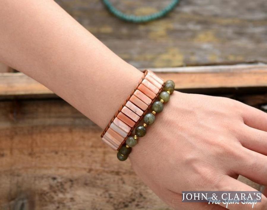 Handmade Natural Jasper & Agate Stone Bracelet - 3 Colours
