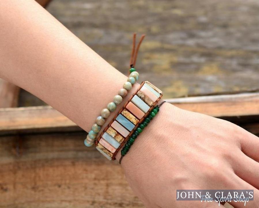 Handmade Natural Jasper & Agate Stone Bracelet - 3 Colours