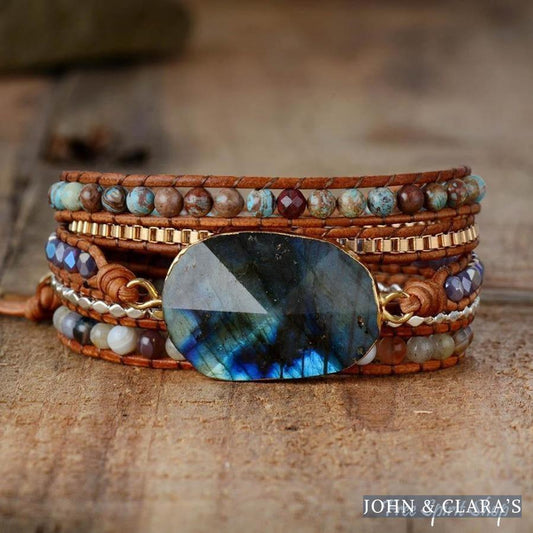 Handmade Natural Labradorite Agate & Jasper Wrap Bracelet