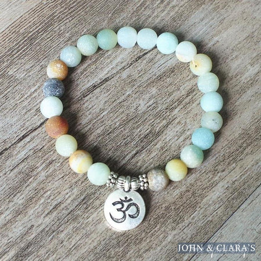 Natural Matte Amazonite Stone Bead Bracelet