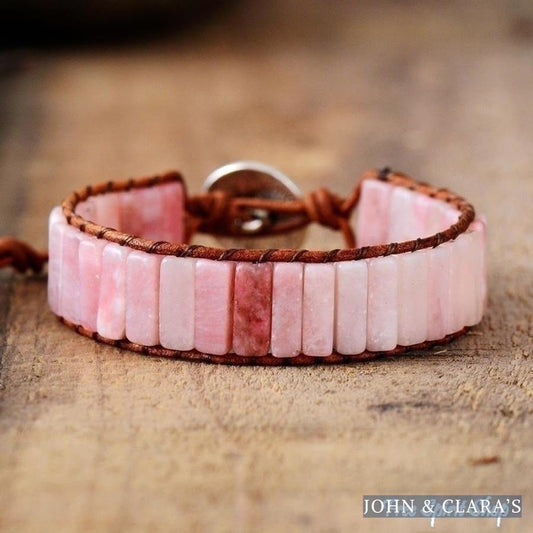 Handmade Natural Pink Opal Stone Leather Wrap Bracelet