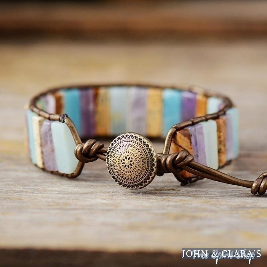 Handmade Natural Pink Opal Stone Leather Wrap Bracelet