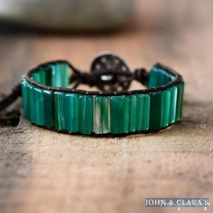 Handmade Natural Green Onyx Tube Stone Bracelet