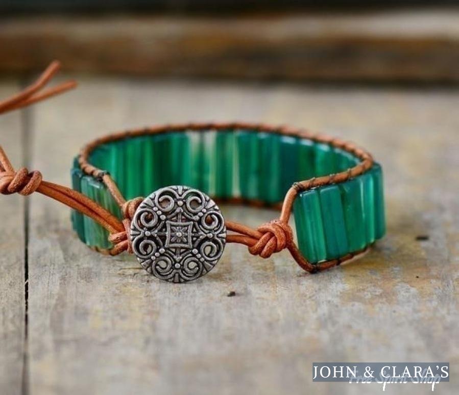 Handmade Natural Green Onyx Tube Stone Bracelet