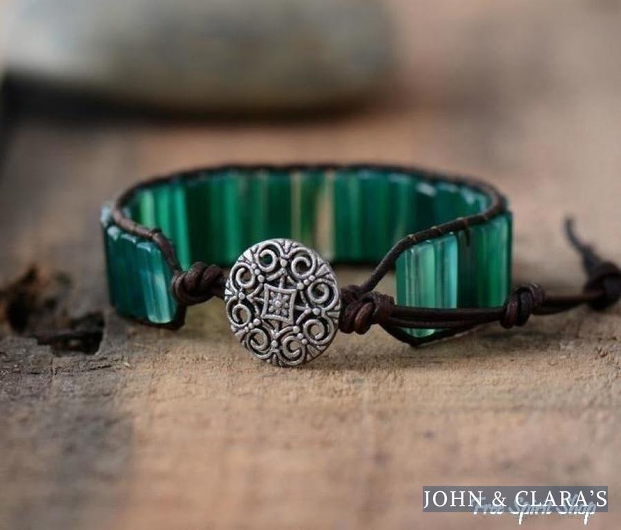 Handmade Natural Green Onyx Tube Stone Bracelet