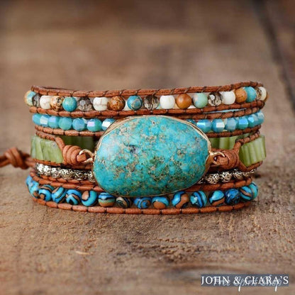 Handmade Natural Turquoise Jasper Punk Wrap Bracelet