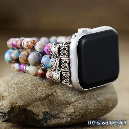 Handmade Purple Jasper Bead Elastic Apple Watch Band