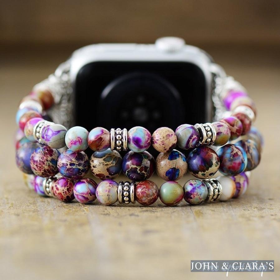 Handmade Purple Jasper Bead Elastic Apple Watch Band