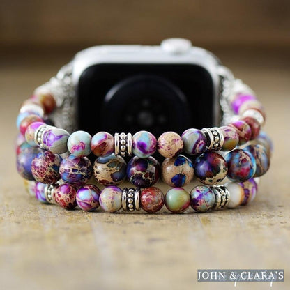 Handmade Purple Jasper Bead Elastic Apple Watch Band