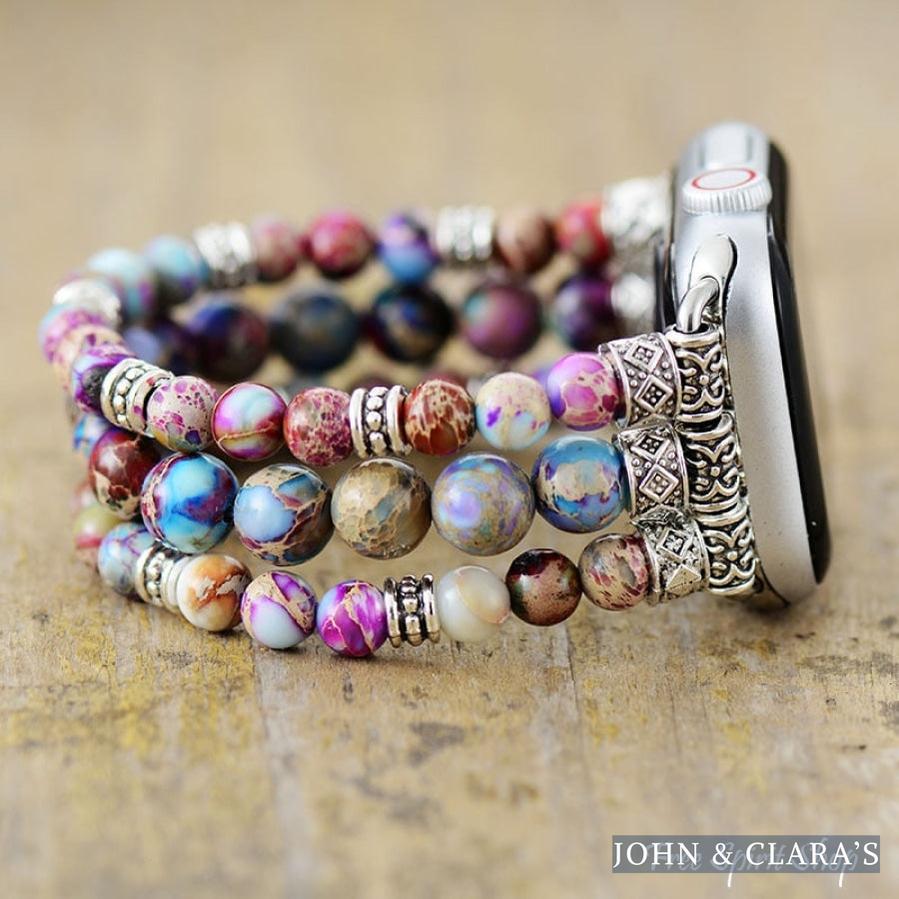 Handmade Purple Jasper Bead Elastic Apple Watch Band