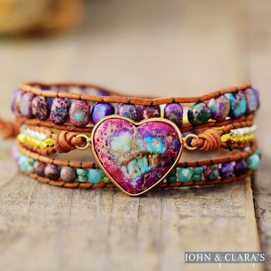 Handmade Purple & Turquoise Jasper Heart Wrap Bracelet