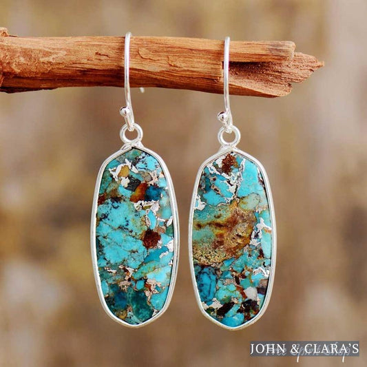Handmade Turquoise Jasper Oval Drop Earrings