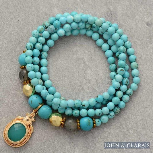 Handmade Turquoise & Labradorite Yoga Bead Bracelet / Necklace
