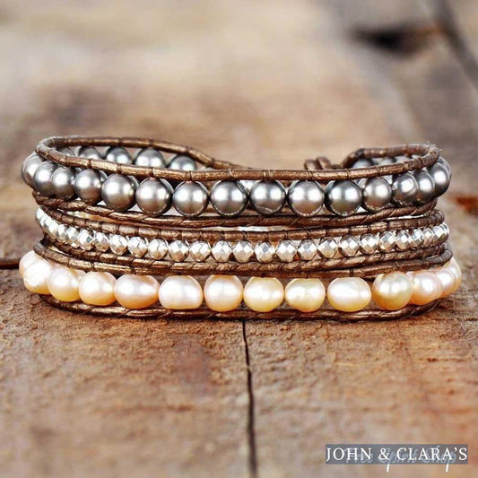 Handmade Two-tone Freshwater Pearl Wrap Bracelet