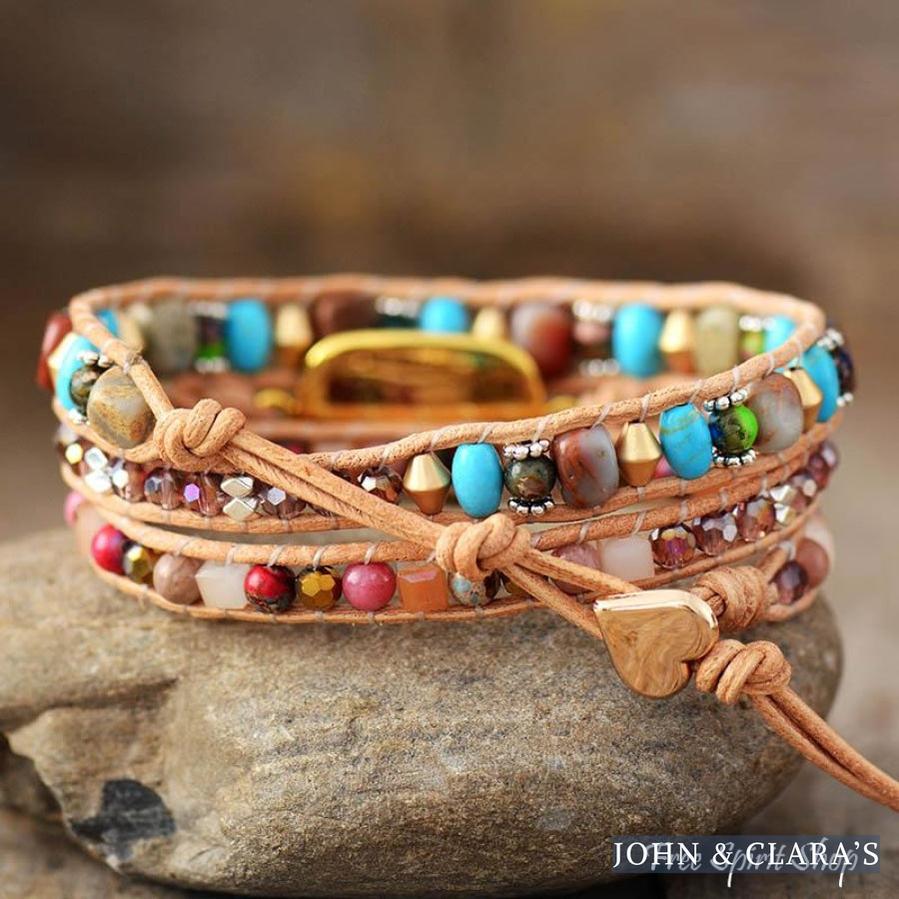 Mixed Beads & Sun Charm Wrap Bracelet