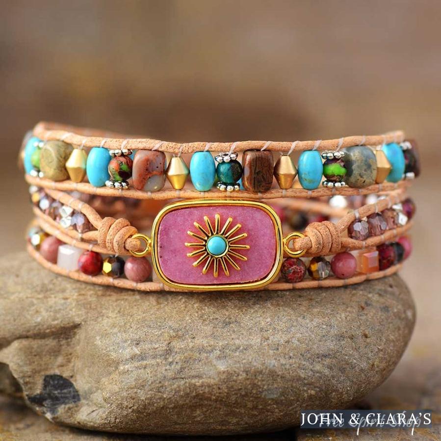 Mixed Beads & Sun Charm Wrap Bracelet