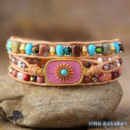 Mixed Beads & Sun Charm Wrap Bracelet