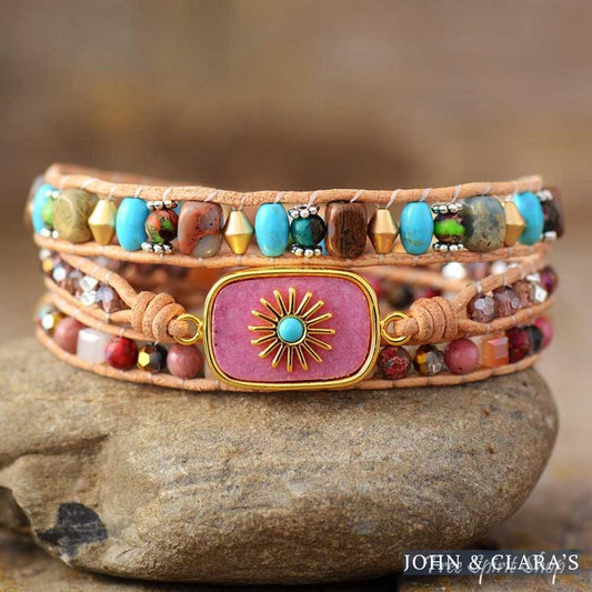 Mixed Beads & Sun Charm Wrap Bracelet