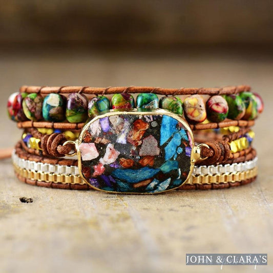 Multi-color Imperial Jasper & Chain Wrap Bracelet