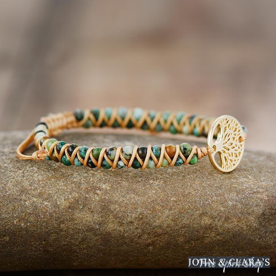 Natural African Turquoise & Tree of Life Bracelet