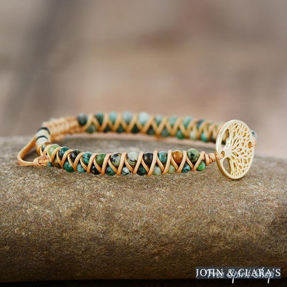 Natural African Turquoise & Tree of Life Bracelet