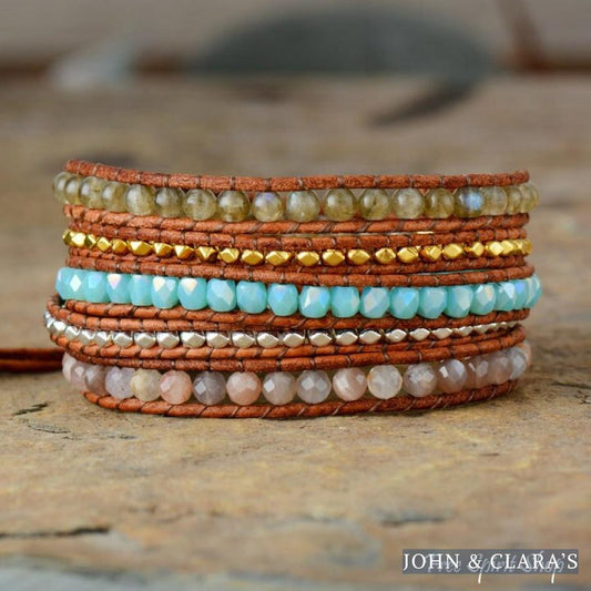 Natural Agate & Labradorite Beaded Wrap Bracelet