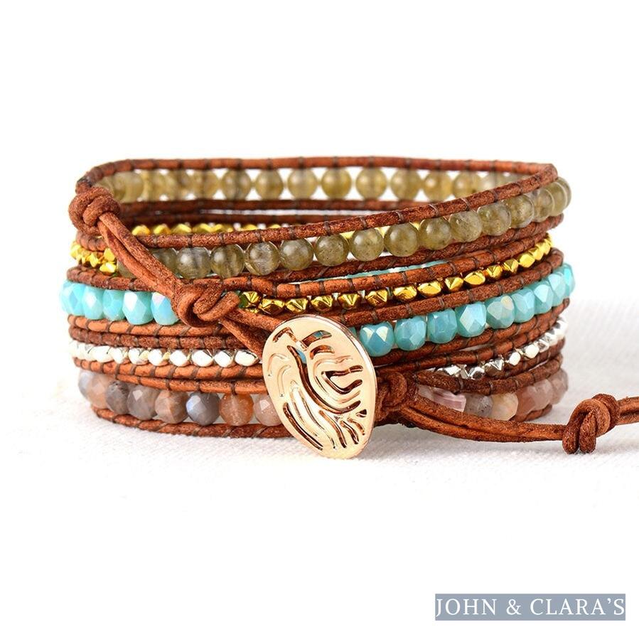 Natural Agate & Labradorite Beaded Wrap Bracelet