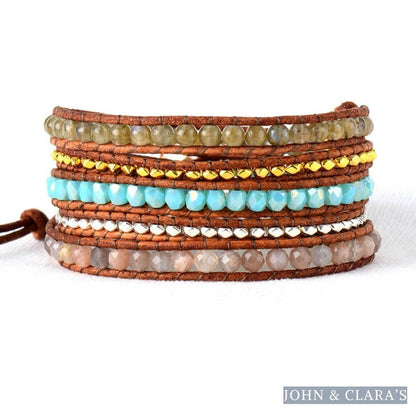 Natural Agate & Labradorite Beaded Wrap Bracelet