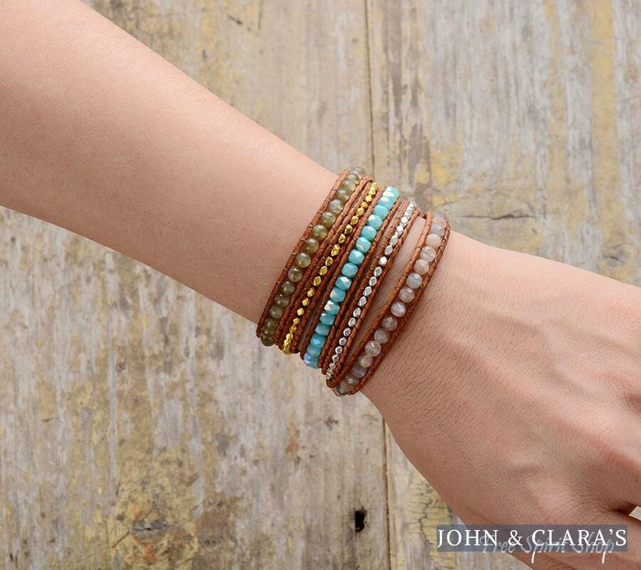 Natural Agate & Labradorite Beaded Wrap Bracelet